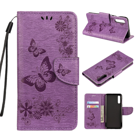 Samsung Galaxy A50 imprint butterfly leather case - Purple