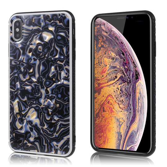 iPhone Xs Max simpukkakuori koristeltu muovinen takasuoja kuori - Tumman Sininen