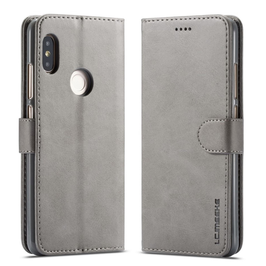 LC.IMEEKE Xiaomi Redmi Note 6 Pro nahkainen suojakotelo - Harmaa