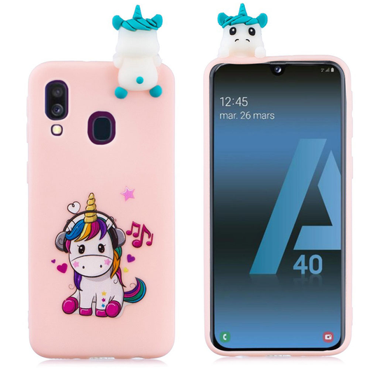 Samsung Galaxy A40 3D Animal Doll pattern case - Unicorn Enjoying Music