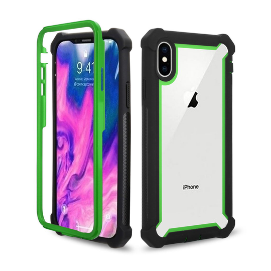 iPhone XS iskukestävä läpinäkyvä hybriidi muovinen suojakuori - Vihreä/ Musta