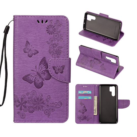 Huawei P30 Pro painettu Perhonen Kukka nahkainen flip suojakotelo - Violetti