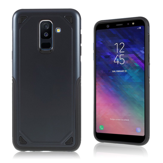 Samsung Galaxy A6 Plus PC ja TPU Karu Pintainen Takaosa Suojakuori - Tumman Sininen