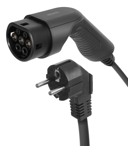 DELTACO E-Charge, Mode 2 -laturi, Schuko - Type 2, 10-16A, 5m Kaapeli