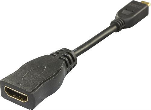 HDMI-sovitin, HDMI High Speed With Ethernet, Micro HDMI 19-pin Ur - HDMI 19-pin Na, Kullatut Liittim