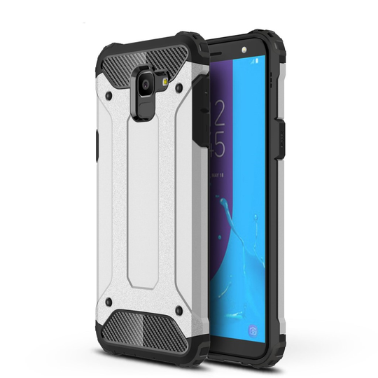Samsung Galaxy J6 Armour Guard Hybriidi TPU Ja PC takasuoja Kuori - Hopea