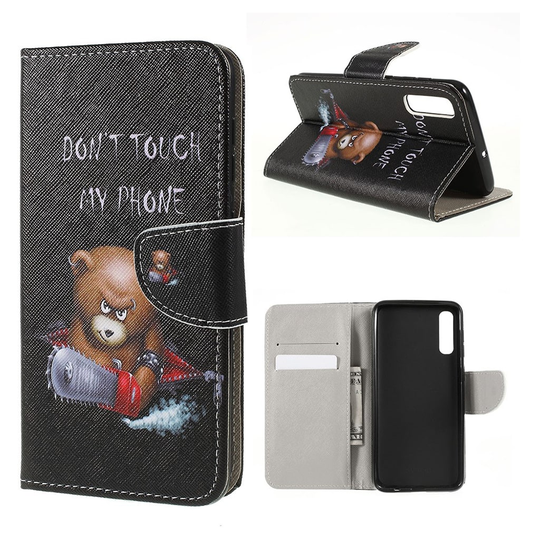 Wonderland Samsung Galaxy A50 kotelot - Ruskea Karhu ja Varoitussanat