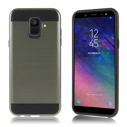 Samsung Galaxy A6 Harjattu Pinta PC ja TPU Kombo Takasuoja Kuori - Khaki Vihreä