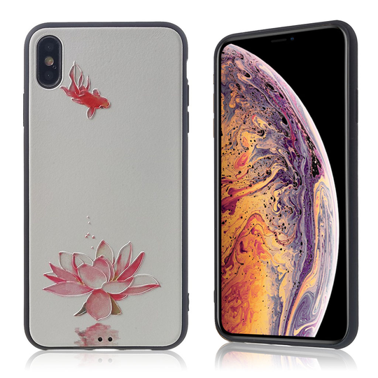 iPhone Xs Max kohokuviollinen silikooni muovinen takasuoja kuori - Lotus Kukka Ja Kala