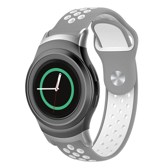 Samsung Gear S2 ontto silikooni muovinen kaksisävyinen vaihto ranneke - Harmaa/ Valkoinen