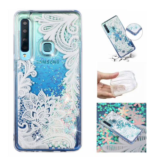 Samsung Galaxy A9 (2018) glitteri paljettinen suojakotelo - Pitsi Kukka