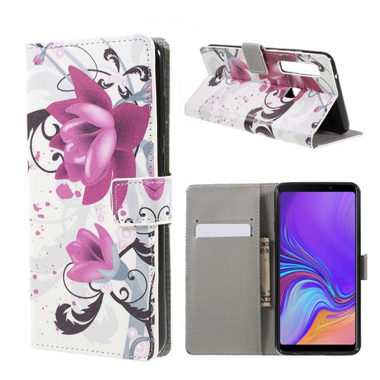 Samsung Galaxy A9 (2018) kuviollinen synteetti nahkainen lompakko suojakotelo kortti ja seteli paikoilla - Violetit Kukat