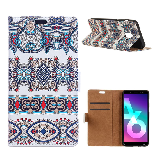 Samsung Galaxy A6 Kuviollinen Seisova Nahka Lompakko Kuori - Arabialaiset Kukat