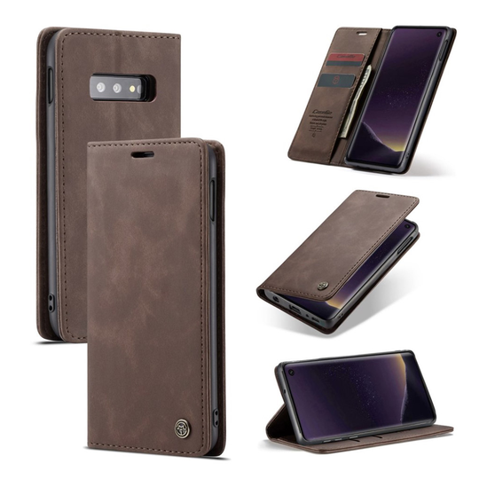 suojakoteloME Samsung Galaxy S10e auto-absorbed nahkainen flip suojakotelo - Kahvi