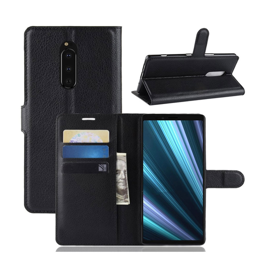 Sony Xperia XZ4 litsi pintainen nahkainen flip suojakotelo - Musta