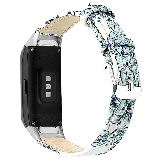 Samsung Galaxy Fit cowhide leather watch band - White / Leaf