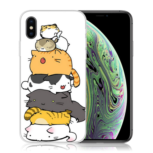 iPhone XS kuviollinen silikooni muovinen pehmeä suojakuori - Söpöt Kissat