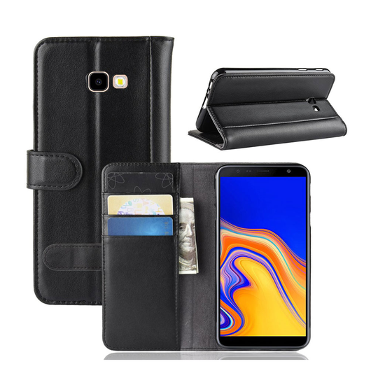 Samsung Galaxy J4 Plus (2018) haljais nahkainen lompakko suojakotelo - Musta