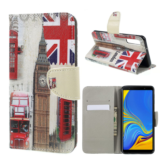 Samsung Galaxy A7 (2018) kuviollinen ristikko pintainen synteetti nahka lompakko kotelo kortti paikoilla - Lontoo