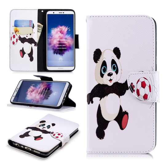 Huawei P Smart kuvioitu nahkainen flip suojakotelo - Panda pelaa jalkapalloa