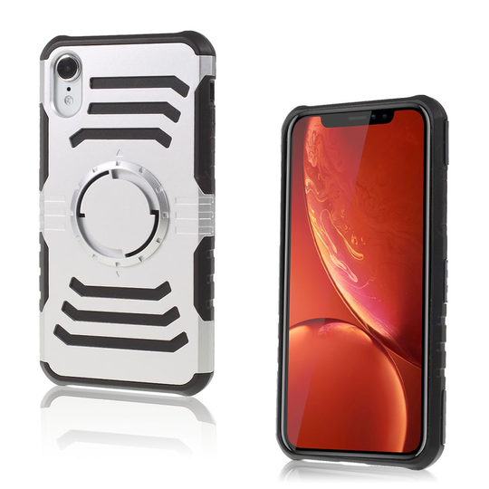 iPhone 9 Isku Kestävä Hybriidi Muovinen Takasuoja Kuori Magneetti Laatalla - Hopea