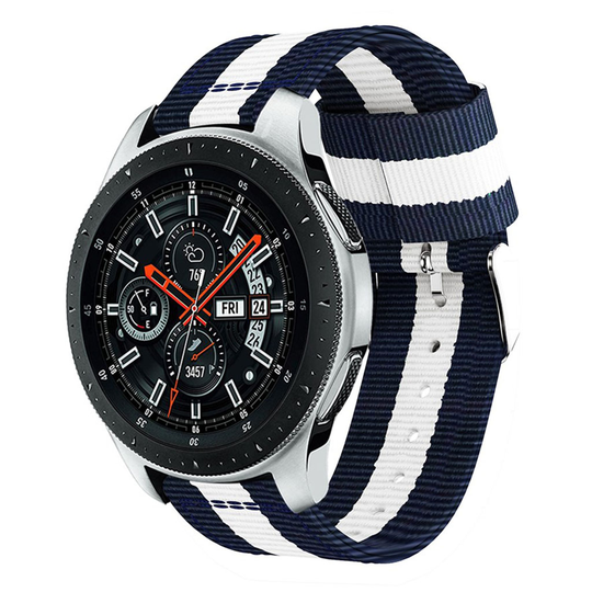 Samsung Galaxy Watch (46mm) kellolle raidallinen nailoni kangas vaihdettava ranneke - Valkoinen/ Sininen