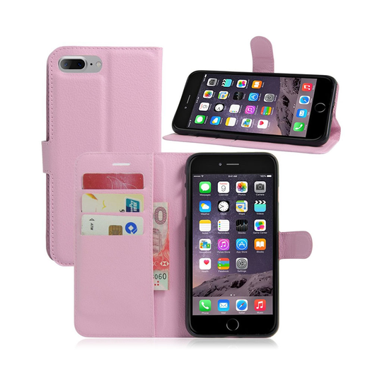 Davidsen Phone 7 Plus / 8 Plus Litsi Pintainen Nahkakotelo Läpällä - Pinkki