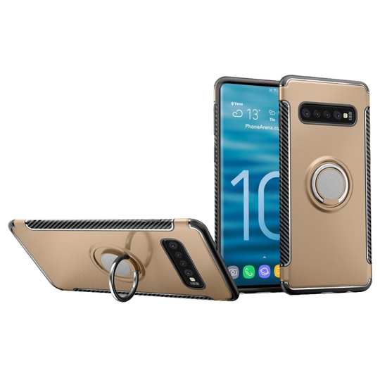 Samsung Galaxy S10 suojakotelo rengaspidikkeellä - Kulta
