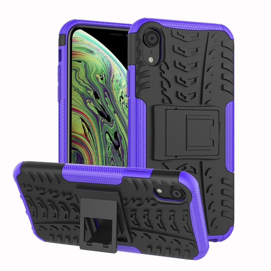 iPhone XS Liukuestoinen rengas pintainen hybriidi muovinen takasuoja kuori jalkatuella - Violetti