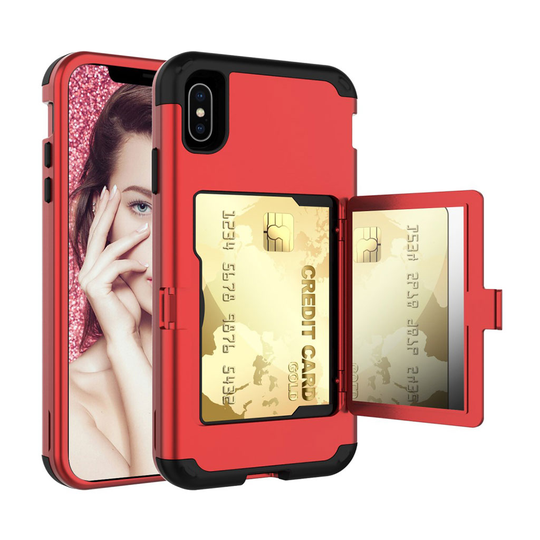 iPhone Xs Max iskukestävä hybriidi muovinen takasuoja kuori kortti paikalla - Punainen