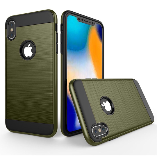 iPhone 9 Plus Harjattu Pintainen Hybriidi Muovinen Takasuoja Kuori - Tumman Vihreä