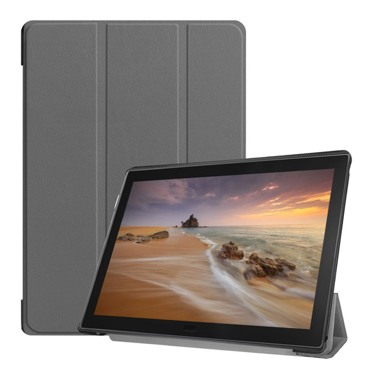 Lenovo Tab E10 tri-fold nahkainen flip suojakotelo - Harmaa