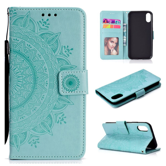 iPhone 9 Mandala Printti Kuvioitu Synteetti Nahkainen Lompakko Kotelo Mobiilinarulla - Cyaani
