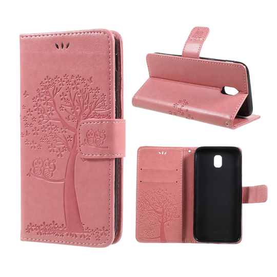Samsung Galaxy J5 (2017) puukuvioinen nahkakotelo - Pinkki