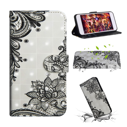 Sony Xperia L3 kuviollinen décor nahkainen suojakotelo - Musta Kukka