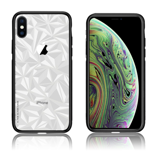 iPhone XS NXE läpinäkyvä hybriidi takasuoja kuori lasista ja silikooni muovista - Musta