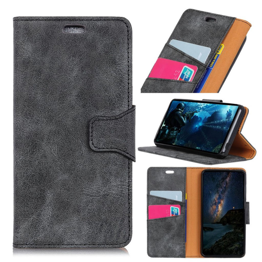 iPhone Xs Max Vintage Tyylinen Haljais Nahkainen Lompakko Mallinen Suojakotelo - Harmaa