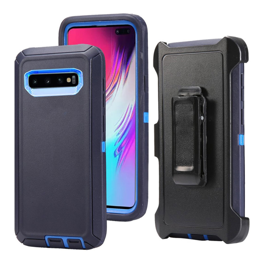 Samsung Galaxy S10 Plus shockproof belt clip case - Baby Blue / Dark Blue