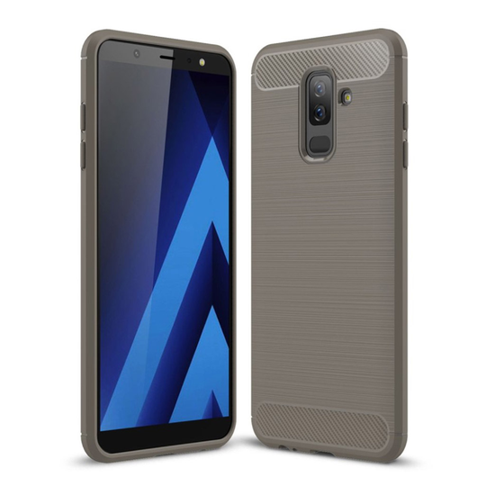 Samsung Galaxy A6 Plus Hiilikuitu Harjattu Pinta TPU Suojakuori - Harmaa