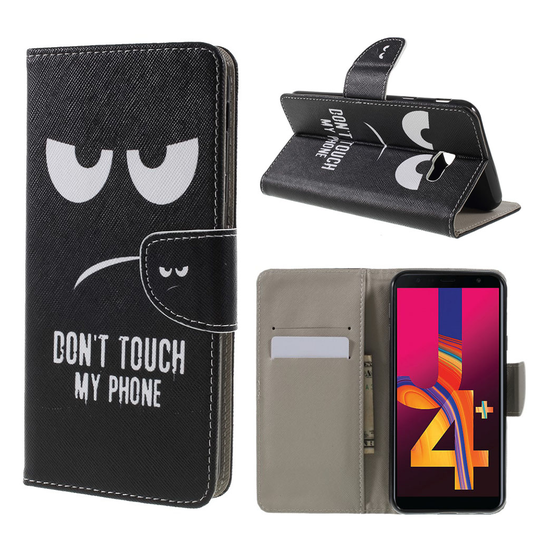 Samsung Galaxy J4 Plus (2018) upea kuviollinen synteetti nahkainen lompakko suojakotelo - Do not Touch My Phone