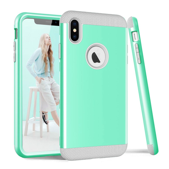 iPhone Xs Max 3palainen hybriidi muovinen takasuoja kuori - Harmaa/ Cyaani