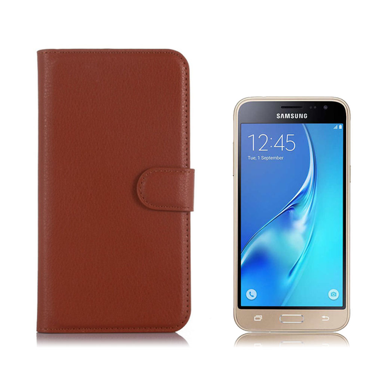 Samsung Galaxy J3 / J3 (2016) Litsi Pintainen Nahkakotelo - Ruskea
