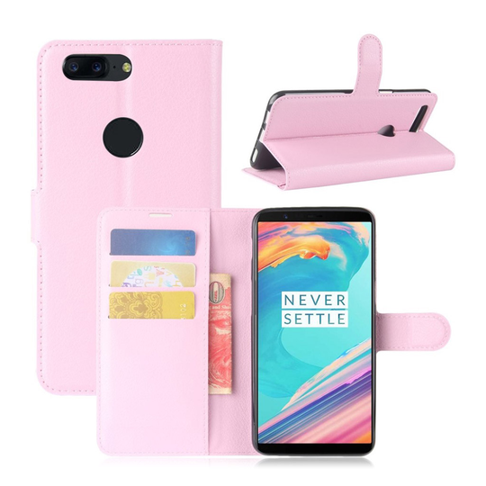 OnePlus 5T litsitekstuurinen nahkakotelo - Pinkki