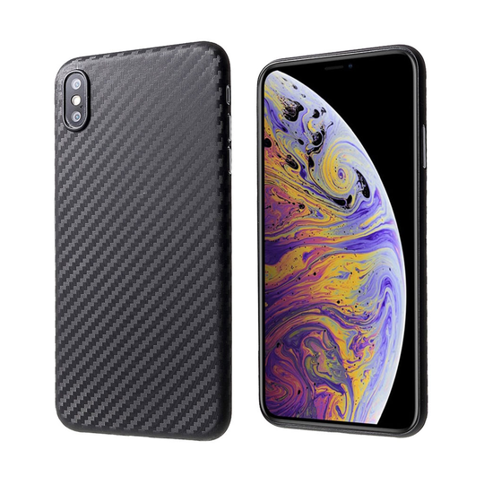 iPhone Xs Max hiilikuitu harjattu kova muovinen ohut takasuoja kuori - Musta