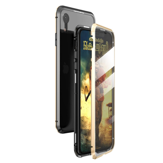 iPhone Xr magneettinen absorptio lasi suojakotelo - Musta / Kulta