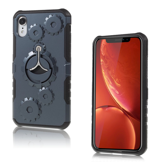 iPhone 9 Hybriidi Muovinen Takasuoja Kuori Jalkatuella Ja Hammaspyörä Kuviolla - Tumman Sininen