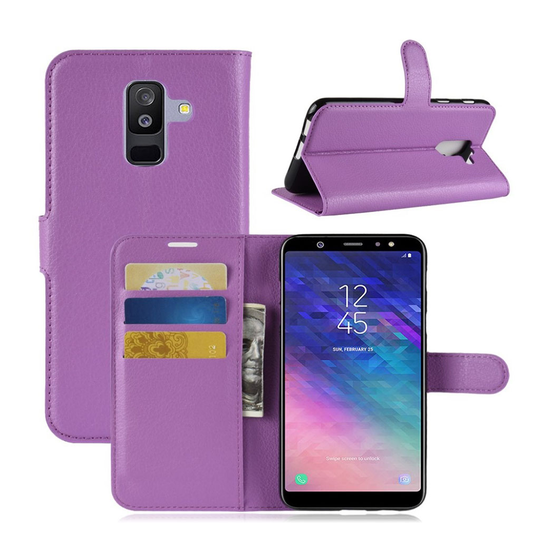 Samsung Galaxy A6 Plus Liitsihedelmän jyvä Seisova Nahka Lompakko Kuori - Violetti