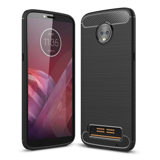 Motorola Moto Z3 Play Hiilikuitu Harrjattu TPU Takaosa Kuori - Musta