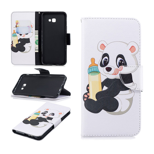 Samsung Galaxy J4 Plus (2018) kuviollinen synteetti nahkainen lompakko suojakotelo - Tuttipullo Panda