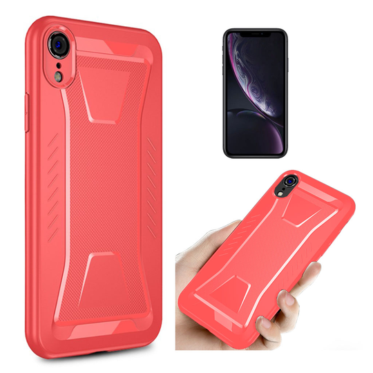iPhone Xr IPAKY iskukestävä hybriidi muovinen takasuoja kuori X-kuviolla - Punainen
